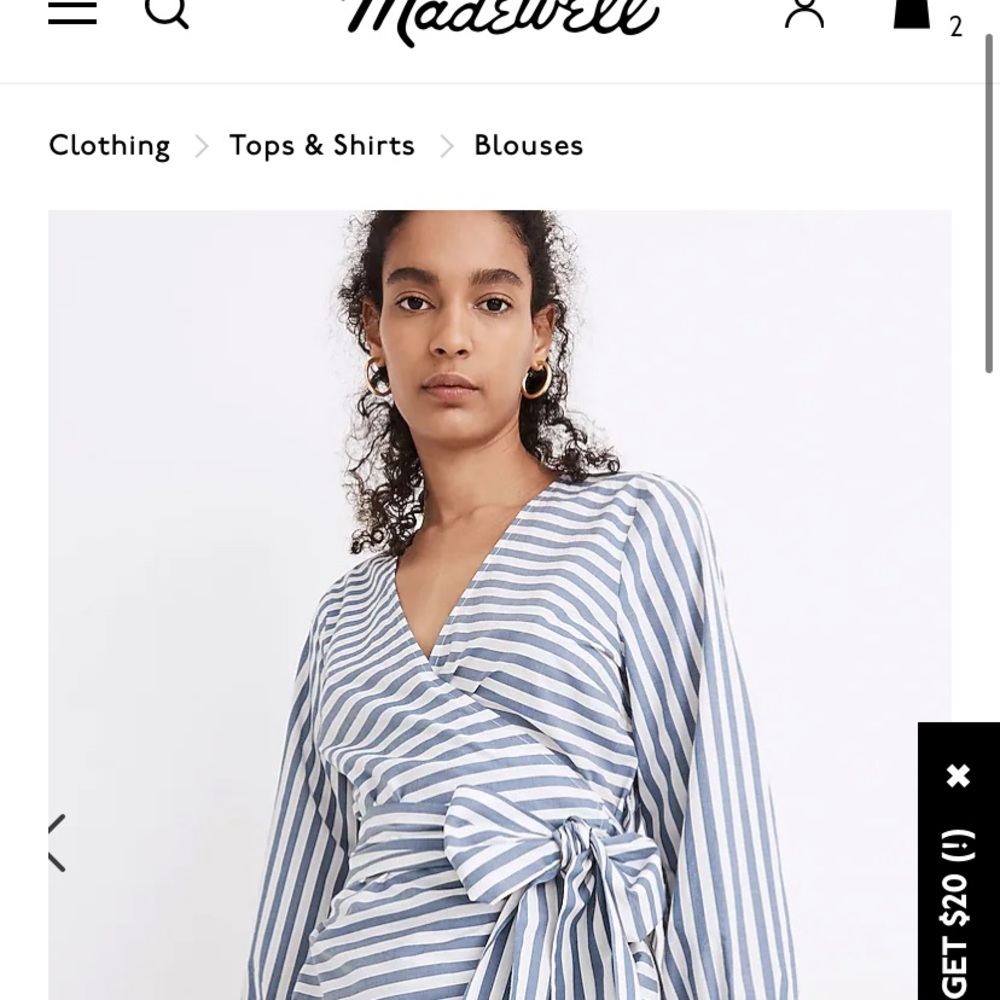 Madewell NWT! - Striped Wrap Top - Blue and White with Tie waist